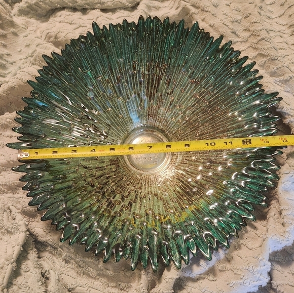 🦋Beautiful Sunburst Glass Accent Bowl Glossy Teal Gold Silver - Picture 8 of 15
